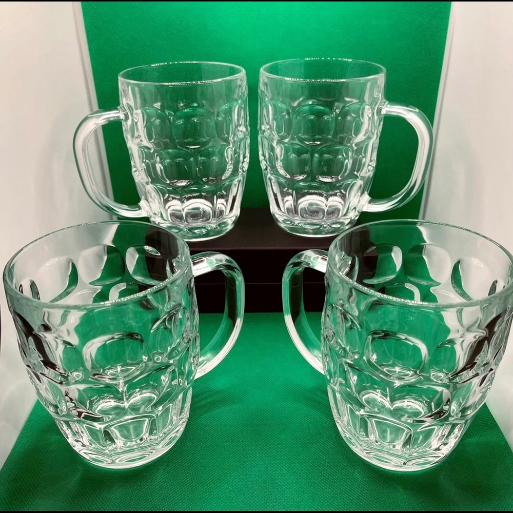 Set of 4 Clear Glass Dimpled Beer Stein Mug